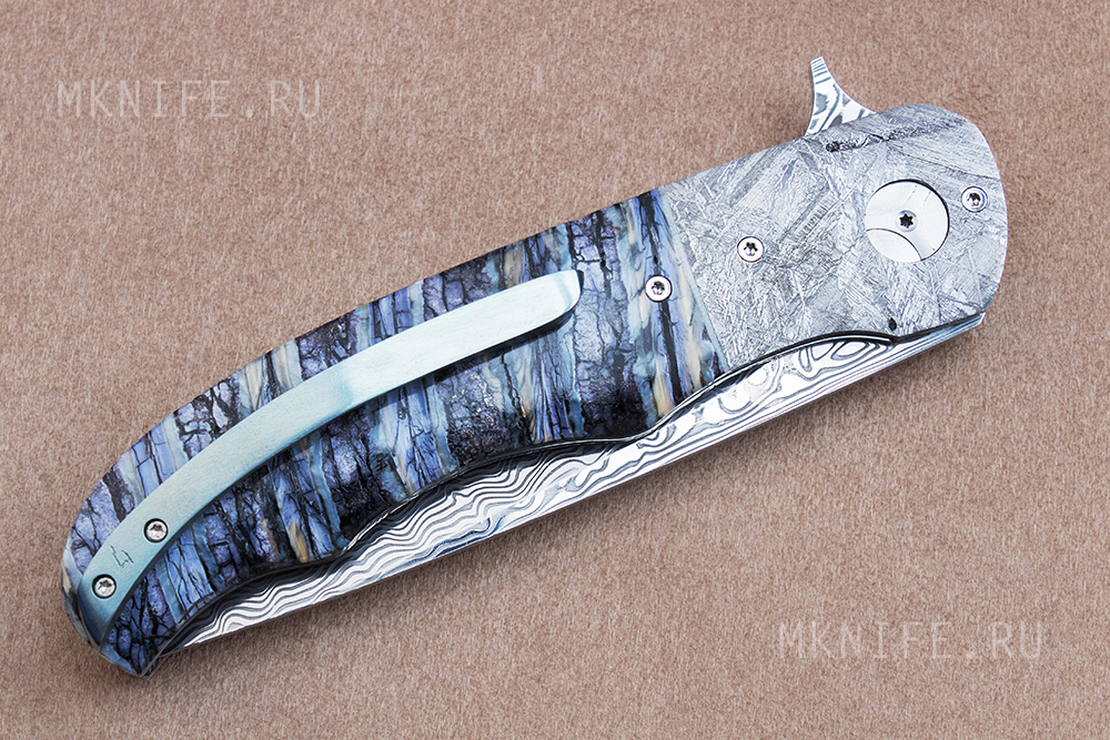 George Mueller Custom Knife Damascus Meteorite and Mammoth Tooth Linerlock  Flipper - Knife Purveyor